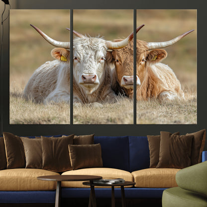 53388593-MGV-CV-36X24-Cow Photography Wall Art Canvas Print, Framed Rustic Animal Decor Art Picture Print, Texas Cow Pair Perfect Western Farmhouse