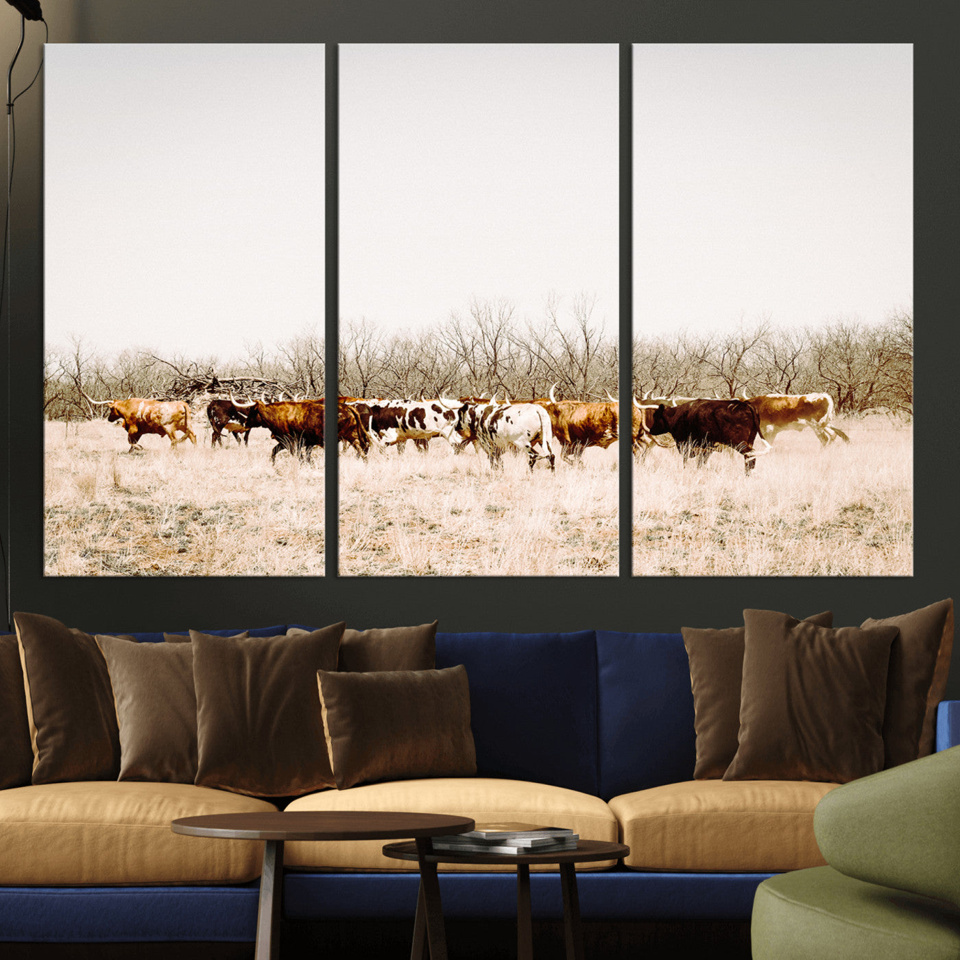 12454132-MGV-CV-36X24-Cow Herd Photography Wall Art Canvas Print, Framed Rustic Farmhouse Decor Art Picture Print, Western Ranch Style Perfect Rustic
