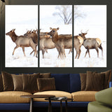 68738684-MGV-CV-36X24-Winter Elk Scene Wall Art Canvas Print, Framed Wildlife Photography Art Picture Print, Snowy Deer Decor Perfect Rustic Lodge Decor