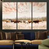 43704663-MGV-CV-36X24-Country Cow Herd Wall Art Canvas Print, Framed Farmhouse Cattle Scene Art Picture Print, Rustic Ranch Decor Perfect Rustic