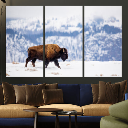 58512275-MGV-CV-36X24-Cowboy Aesthetic Wall Art Canvas Print, Framed Neutral Animal Theme Art Picture Print, Bison Ranch Style Perfect Rustic Western