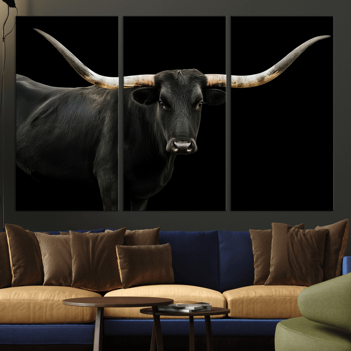 23572907-MGV-CV-36X24-Texas Longhorn Wall Art Canvas Print, Framed Rustic Western Decor Art Picture Print, Farmhouse Animal Perfect Modern Western