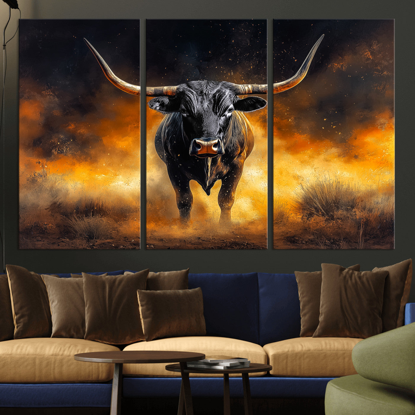 58293979-MGV-CV-36X24-Longhorn Canvas Wall Art Canvas Print, Framed Bold Bull Wall Art Art Picture Print, Western Animal Decor Perfect Western Dramatic