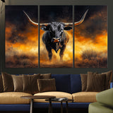 58293979-MGV-CV-36X24-Longhorn Canvas Wall Art Canvas Print, Framed Bold Bull Wall Art Art Picture Print, Western Animal Decor Perfect Western Dramatic