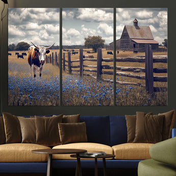 22296025-MGV-CV-36X24-Texas Longhorn Canvas Wall Art Canvas Print, Framed Rustic Barn Wall Art Art Picture Print, Farmhouse Cow Decor Perfect Rustic