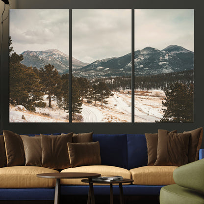 77311749-MGV-CV-36X24-Mountain Landscape Wall Art Canvas Print, Framed Snowy Peaks Art Picture Print, Alpine Aesthetic Perfect Rustic Winter Decor