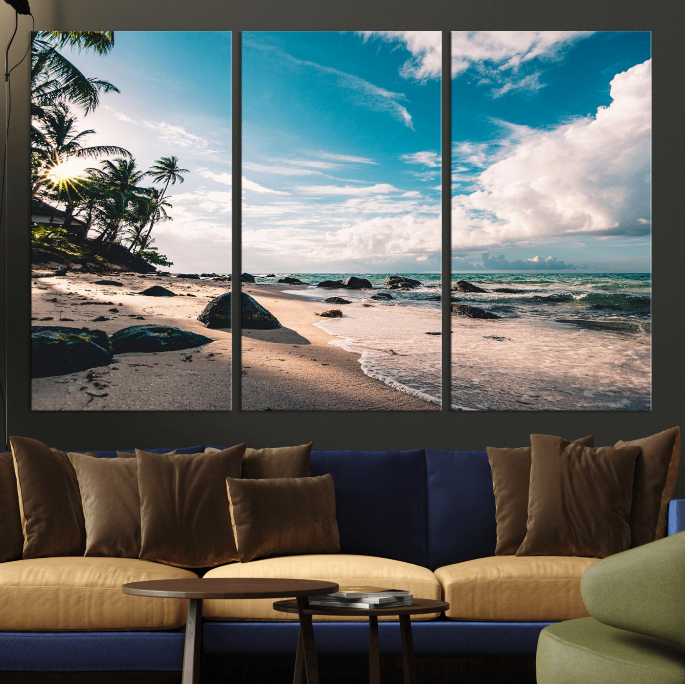 95301406-MGV-CV-36X24-Tropical Beach Wall Art Canvas Print, Framed Ocean Waves Art Picture Print, Relazxing Seascape Perfect Tropical Coastal Decor