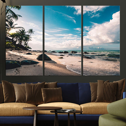 95301406-MGV-CV-36X24-Tropical Beach Wall Art Canvas Print, Framed Ocean Waves Art Picture Print, Relazxing Seascape Perfect Tropical Coastal Decor