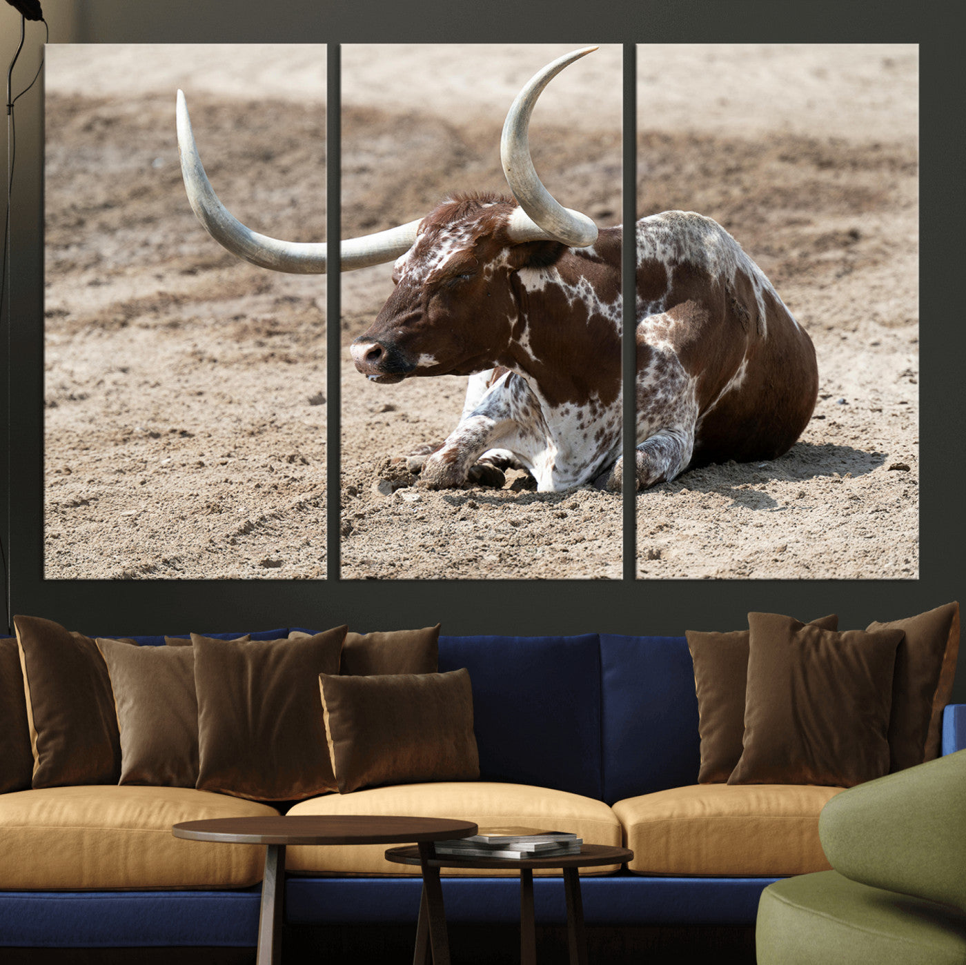 76549210-MGV-CV-36X24-Texas Longhorn Wall Art Canvas Print, Framed Country Living Art Picture Print, Farmhouse Aesthetic Perfect Western Rustic Decor