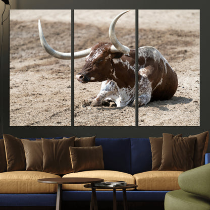 76549210-MGV-CV-36X24-Texas Longhorn Wall Art Canvas Print, Framed Country Living Art Picture Print, Farmhouse Aesthetic Perfect Western Rustic Decor