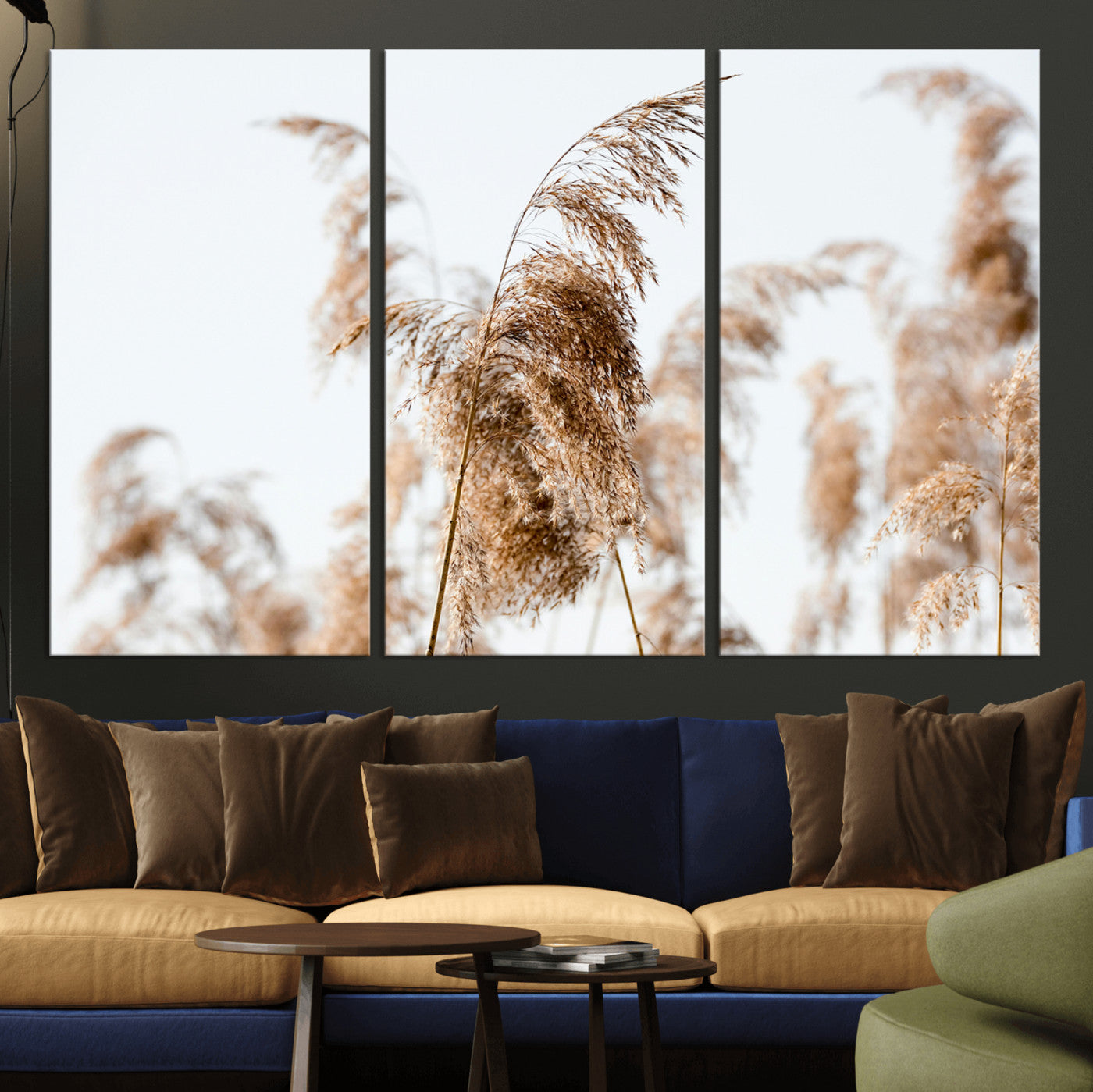17019393-MGV-CV-36X24-Pampas Grass Wall Art Canvas Print, Framed Neutral Tones Art Picture Print, Minimalist Nature Perfect Boho Minimalist Decor