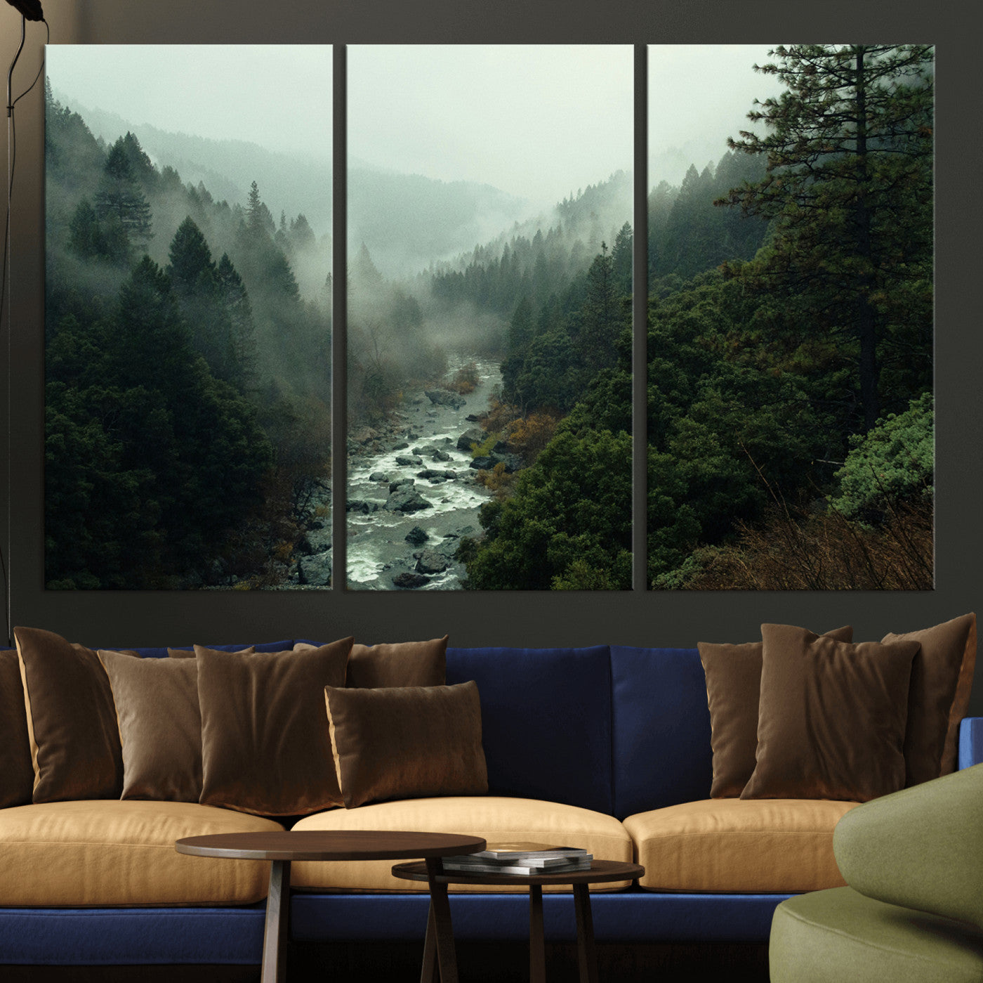 48497565-MGV-CV-36X24-Misty Forest Wall Art Canvas Print, Framed Foggy River Art Picture Print, Moody Landscape Perfect Moody Wilderness Decor Artwork