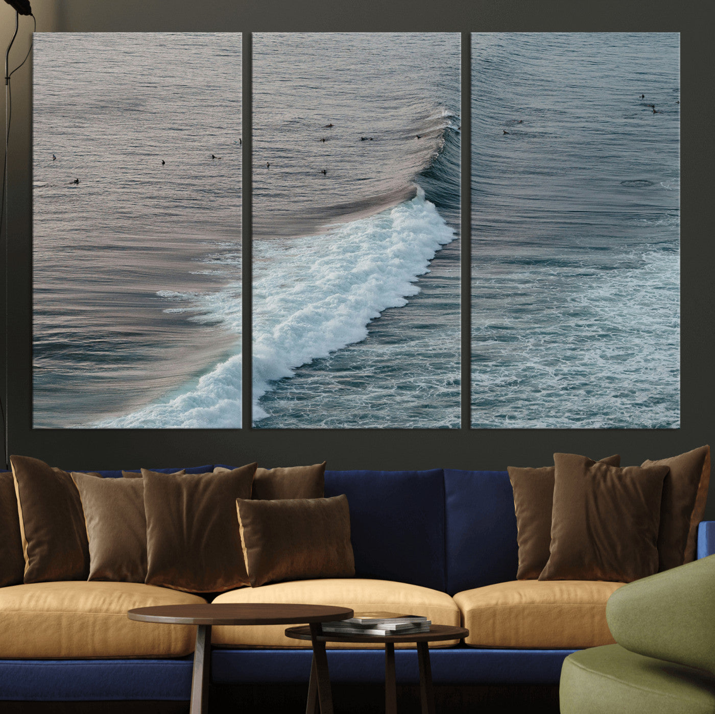 23077324-MGV-CV-36X24-Ocean Waves Wall Art Canvas Print, Framed Coastal Serenity Art Picture Print, Surf Aesthetic Perfect Modern Coastal Decor Artwork