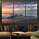94208089-MGV-CV-36X24-Golden Hour Wall Art Canvas Print, Framed Tranquil Waves Art Picture Print, Beach Horizon Perfect Coastal Serenity Decor Artwork