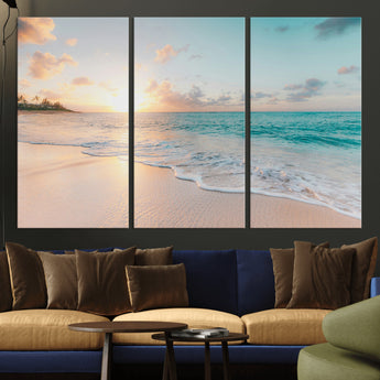 94538225-MGV-CV-36X24-Beach Sunset Wall Art Canvas Print, Framed Ocean Waves Art Picture Print, Summer Escape Perfect Coastal Serenity Decor Artwork
