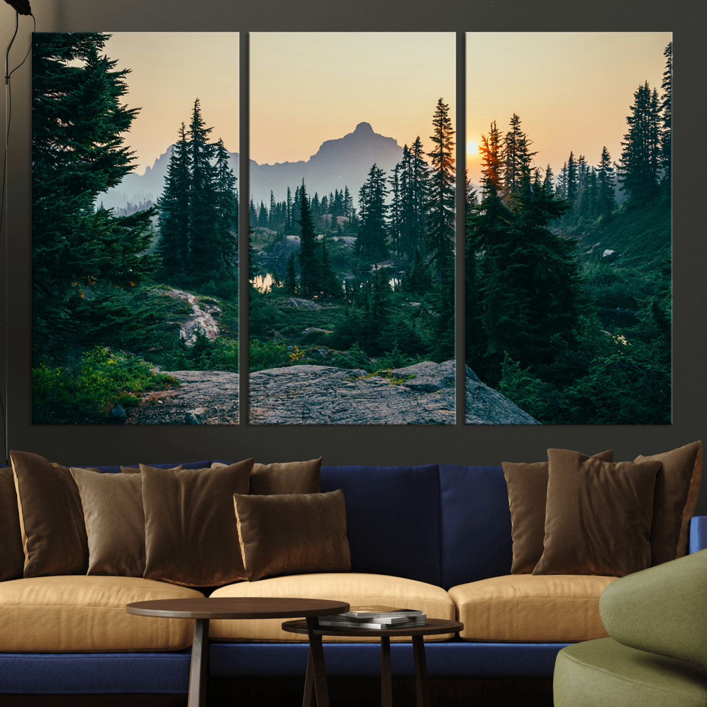 66397982-MGV-CV-36X24-Mountain Landscape Wall Art Canvas Print, Framed Forest Serenity Art Picture Print, Mountain Landscape Perfect Rustic Wilderness