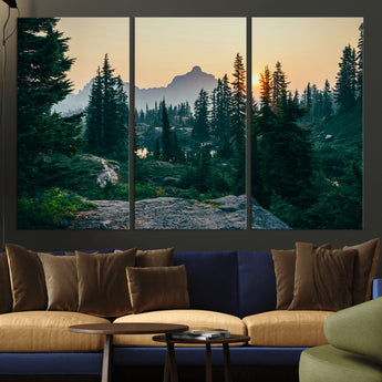 66397982-MGV-CV-36X24-Mountain Landscape Wall Art Canvas Print, Framed Forest Serenity Art Picture Print, Mountain Landscape Perfect Rustic Wilderness