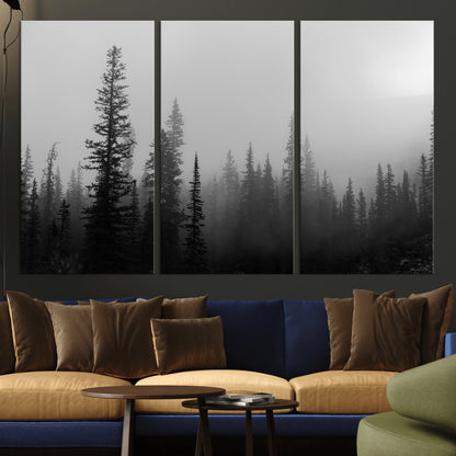 73138900-MGV-CV-36X24-Misty Pines Wall Art Canvas Print, Framed Woodland Photography Art Picture Print, Minimalist Decor Perfect Modern Rustic Decor