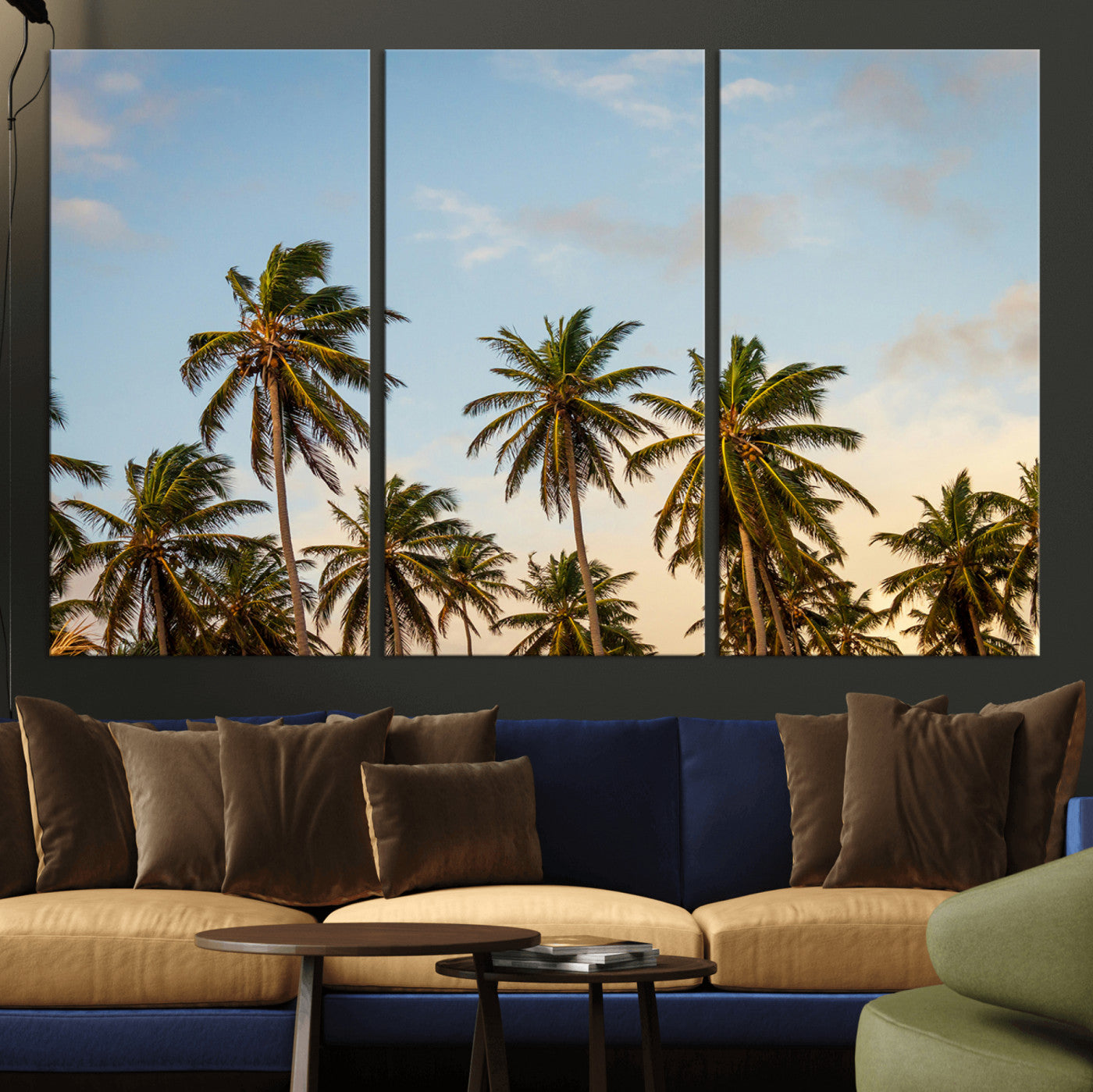 99033771-MGV-CV-36X24-Palm Trees Wall Art Canvas Print, Framed Tropical Vibes Art Picture Print, Coastal Sunset Perfect Coastal Boho Decor Artwork