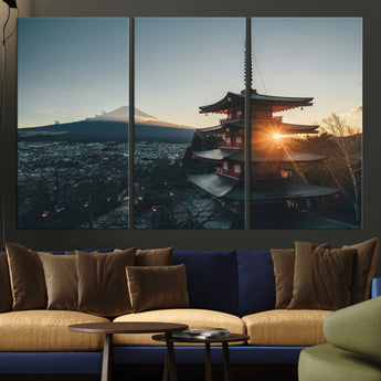 87729656-MGV-CV-36X24-Mount Fuji Wall Art Canvas Print, Framed Japan Travel Art Picture Print, Chureito Pagoda Perfect Zen Minimalism Decor Artwork