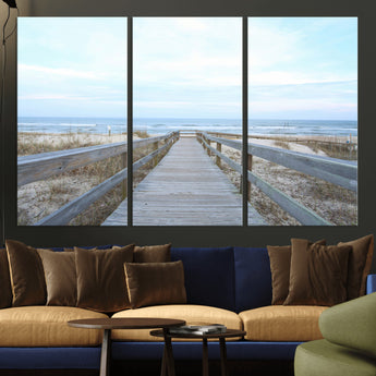 31602988-MGV-CV-36X24-Beach Boardwalk Wall Art Canvas Print, Framed Coastal Serenity Art Picture Print, Ocean View Perfect Coastal Minimalist Decor