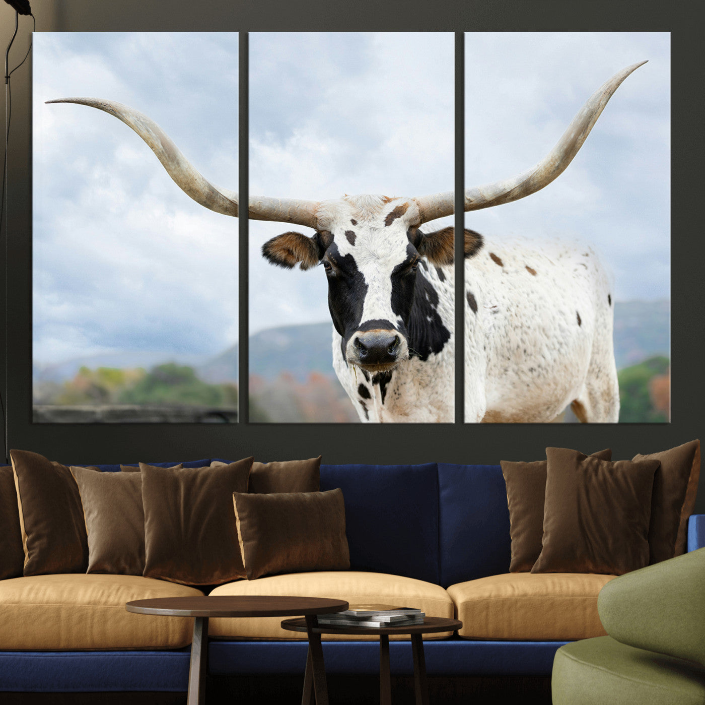 63592811-MGV-CV-36X24-Texas Longhorn Wall Art Canvas Print, Framed Western Rustic Art Picture Print, Farmhouse Decor Perfect Rustic Farmhouse Decor