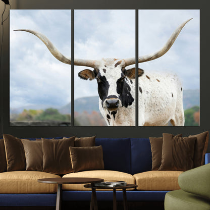 63592811-MGV-CV-36X24-Texas Longhorn Wall Art Canvas Print, Framed Western Rustic Art Picture Print, Farmhouse Decor Perfect Rustic Farmhouse Decor