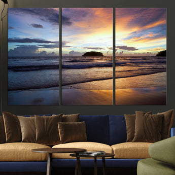 36714356-MGV-CV-36X24-Beach Sunset Wall Art Canvas Print, Framed Ocean Waves Art Picture Print, Tropical Seascape Perfect Coastal Serenity Decor Artwork