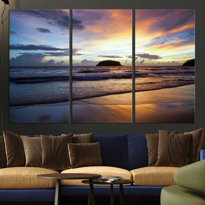 36714356-MGV-CV-36X24-Beach Sunset Wall Art Canvas Print, Framed Ocean Waves Art Picture Print, Tropical Seascape Perfect Coastal Serenity Decor Artwork