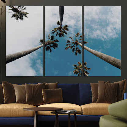 45236398-MGV-CV-36X24-Tropical Palm Trees Wall Art Canvas Print, Framed California Sky Art Picture Print, Minimalist Nature Perfect Coastal Minimalist