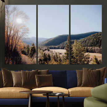 52941305-MGV-CV-36X24-Rustic Landscape Wall Art Canvas Print, Framed Serene Valley Art Picture Print, Pine Tree Horizon Perfect Rustic Cabin Decor