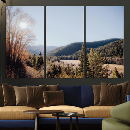 52941305-MGV-CV-36X24-Rustic Landscape Wall Art Canvas Print, Framed Serene Valley Art Picture Print, Pine Tree Horizon Perfect Rustic Cabin Decor