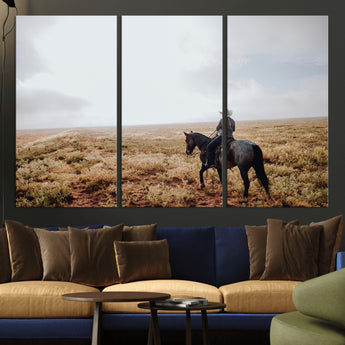 57597730-MGV-CV-36X24-Cowboy Wall Art Wall Art Canvas Print, Framed Western Canvas Art Picture Print, Rustic Ranch Scene Perfect Rustic Western Decor