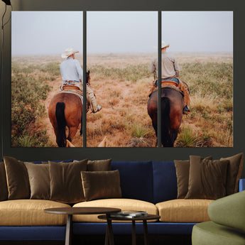 54943176-MGV-CV-36X24-Cowboy Wall Art Wall Art Canvas Print, Framed Western Canvas Art Picture Print, Rustic Ranch Scene Perfect Rustic Western Decor