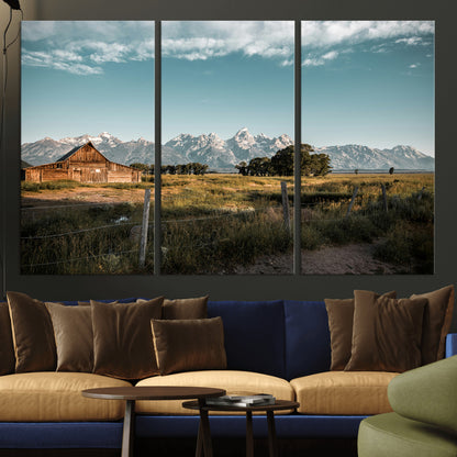 92497443-MGV-CV-36X24-Rustic Farmhouse Wall Art Canvas Print, Framed Mountain Cabin Art Picture Print, Western Landscape Perfect Rustic Farmhouse Decor