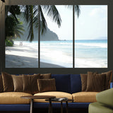 18311030-MGV-CV-36X24-Tropical Beach Wall Art Canvas Print, Framed Serene Ocean Art Picture Print, Palm Tree Shadows Perfect Tropical Coastal Decor