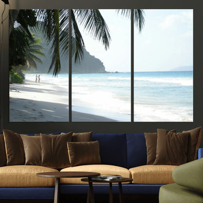 18311030-MGV-CV-36X24-Tropical Beach Wall Art Canvas Print, Framed Serene Ocean Art Picture Print, Palm Tree Shadows Perfect Tropical Coastal Decor