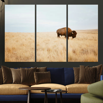 61392510-MGV-CV-36X24-Buffalo Wall Art Wall Art Canvas Print, Framed Western Wildlife Decor Art Picture Print, Rustic Farmhouse Art Perfect Rustic