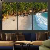 82312665-MGV-CV-36X24-Tropical Beach Wall Art Canvas Print, Framed Ocean Waves Art Picture Print, Palm Trees Perfect Coastal Minimalist Decor Artwork