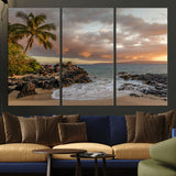 55108220-MGV-CV-36X24-Tropical Beach Wall Art Canvas Print, Framed Hawaiian Sunset Art Picture Print, Ocean Waves Perfect Coastal Tropical Decor Artwork