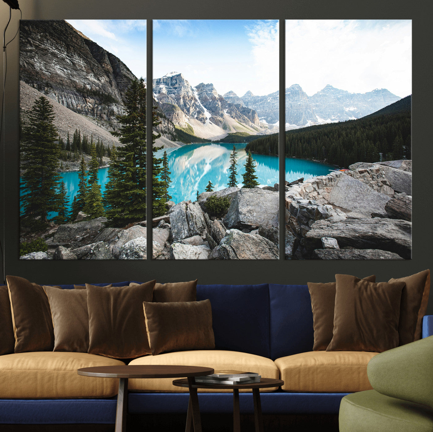 98014896-MGV-CV-36X24-Canadian Rockies Wall Art Canvas Print, Framed Mountain Landscape Art Picture Print, Turquoise Water Perfect Scandinavian