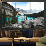 98014896-MGV-CV-36X24-Canadian Rockies Wall Art Canvas Print, Framed Mountain Landscape Art Picture Print, Turquoise Water Perfect Scandinavian