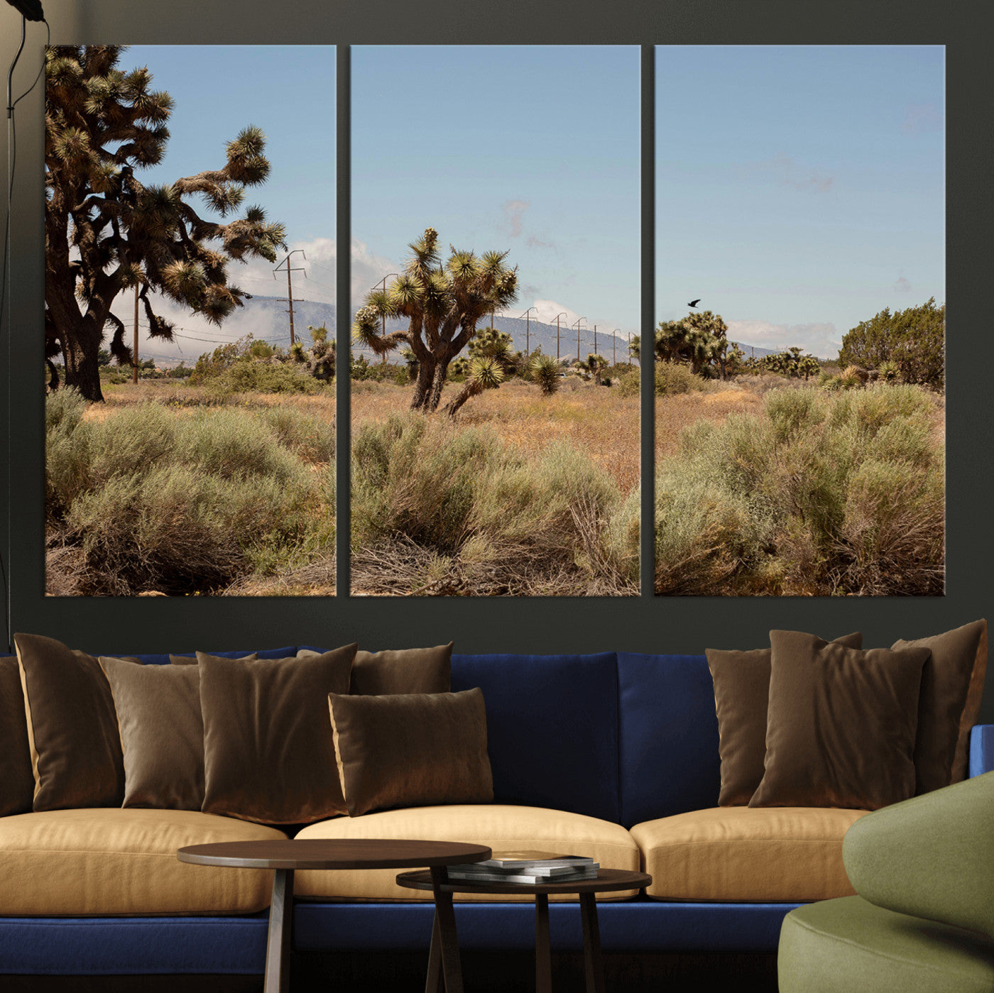 16114018-MGV-CV-36X24-Joshua Tree Wall Art Canvas Print, Framed Desert Landscape Art Picture Print, Mountain Horizon Perfect Southwestern Boho Decor