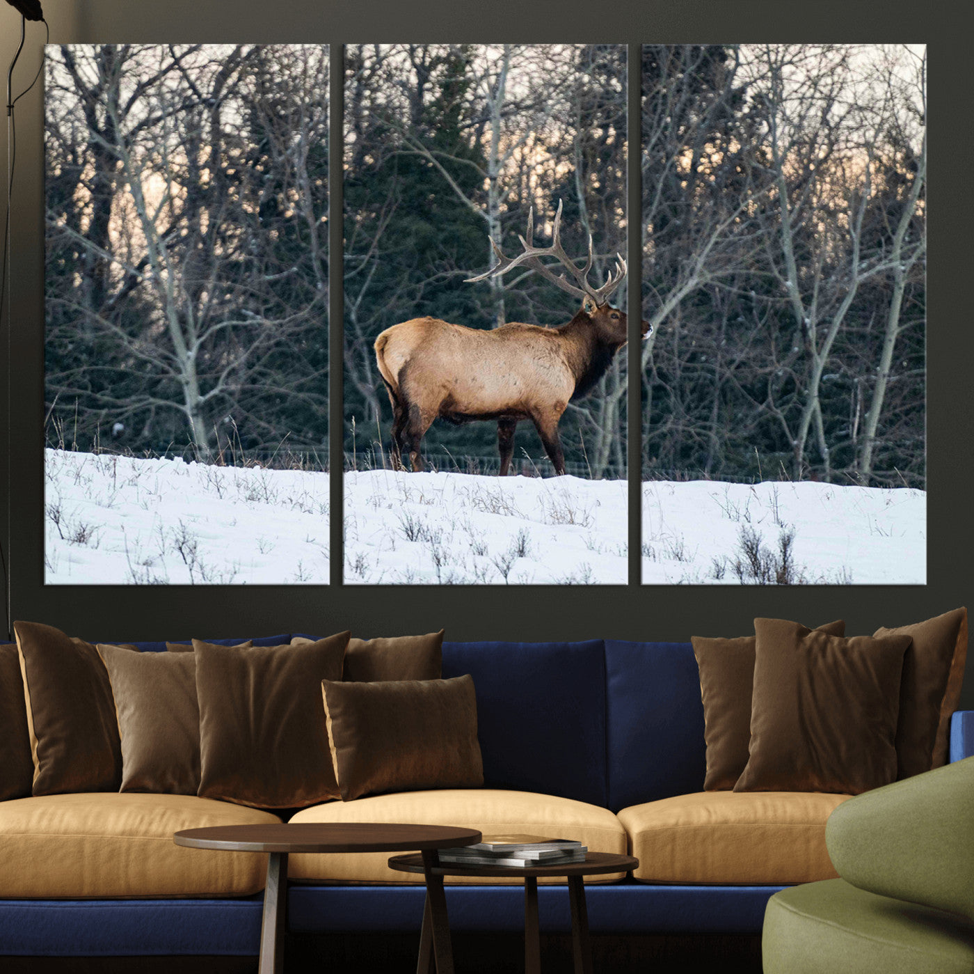 36533178-MGV-CV-36X24-Wild Elk Photography Wall Art Canvas Print, Framed Winter Wildlife Art Picture Print, Snowy Forest Perfect Rustic Lodge Decor