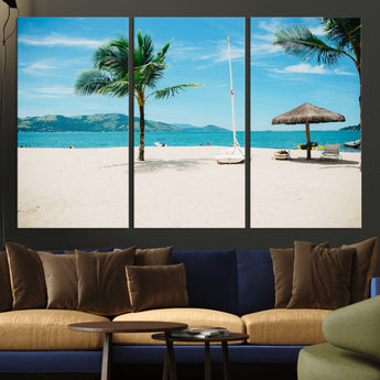 42623350-MGV-CV-36X24-Tropical Beach Wall Art Canvas Print, Framed Palm Tree Art Picture Print, Ocean View Perfect Tropical Coastal Decor Artwork