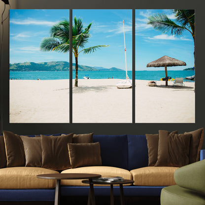 42623350-MGV-CV-36X24-Tropical Beach Wall Art Canvas Print, Framed Palm Tree Art Picture Print, Ocean View Perfect Tropical Coastal Decor Artwork