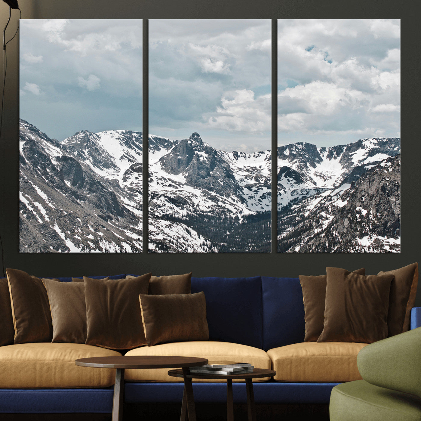 94074619-MGV-CV-36X24-Snowy Peaks Wall Art Canvas Print, Framed Alpine Wilderness Art Picture Print, Mountain Escape Perfect Winter Serenity Decor