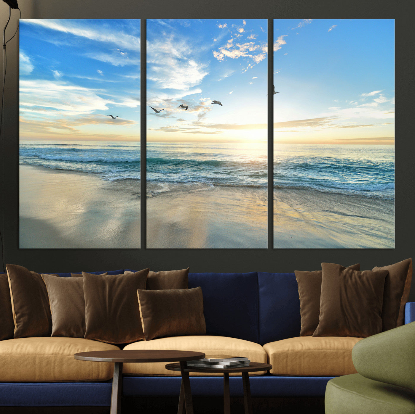 20708696-MGV-CV-36X24-Minimalist Seaside Wall Art Canvas Print, Framed Morning Glow Art Picture Print, Golden Reflections Perfect Coastal Minimalist