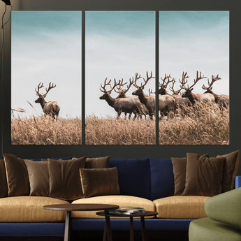 81594705-MGV-CV-36X24-Elk Herd Wall Art Canvas Print, Framed Wildlife Photography Art Picture Print, Rustic Nature Print Perfect Rustic Wildlife Decor