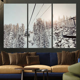 91534512-MGV-CV-36X24-Frosty Pines Wall Art Canvas Print, Framed Cozy Cabin View Art Picture Print, Ski Lift Ride Perfect Rustic Lodge Decor Artwork